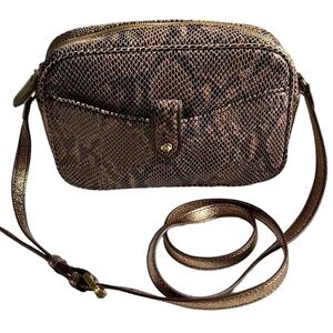 G.I.L.I. Bags Gili Leather Snakeskin Pattern Crossbody Bag Brown Metallic